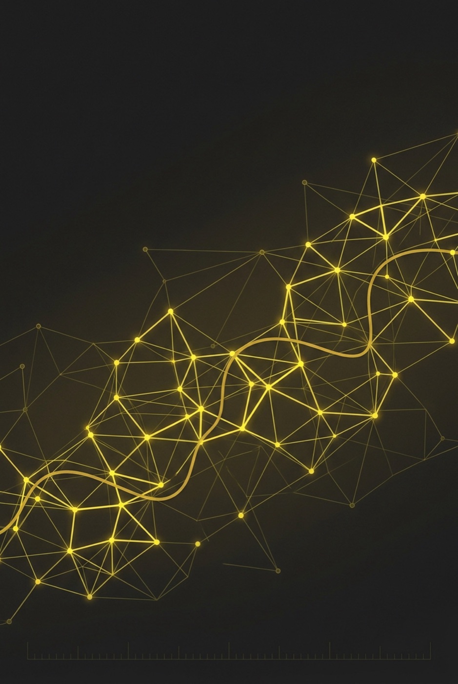 Yellow threads of light connect individual points into a network