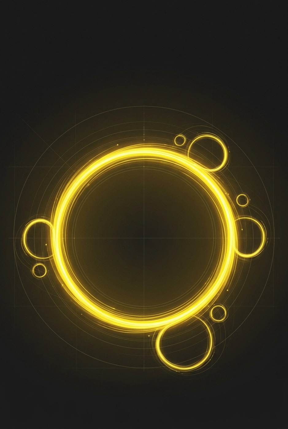 A glowing yellow ring spins as a flywheel in a dark control room