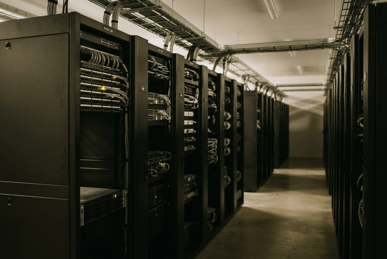 Reihen von Server-Racks in einem Rechenzentrum – Kontext B2B-IT-Infrastruktur